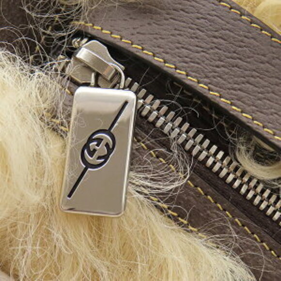 Gucci pouch fur web stripes beige cosmetic case clutch bag - Picture 6 of 7